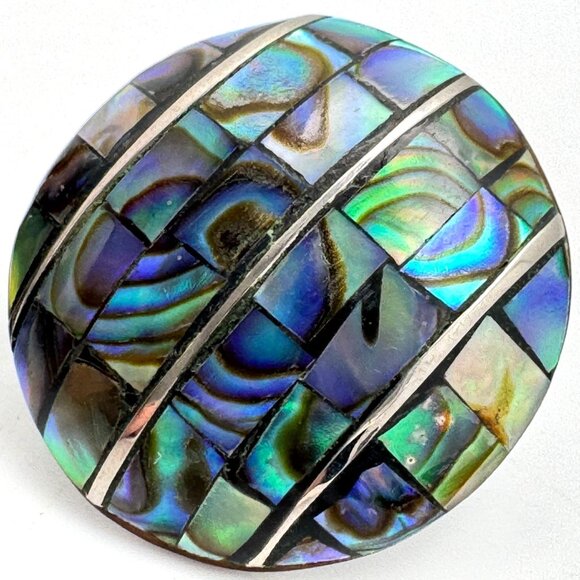 Abalone Shell Round Circle Stud Earrings 5/8 Inch Diameter Vibrant - Picture 4 of 6